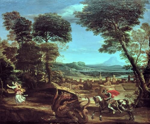 Tableau Saint Georges et le dragon Domenichino toile art vintage 60x90cm