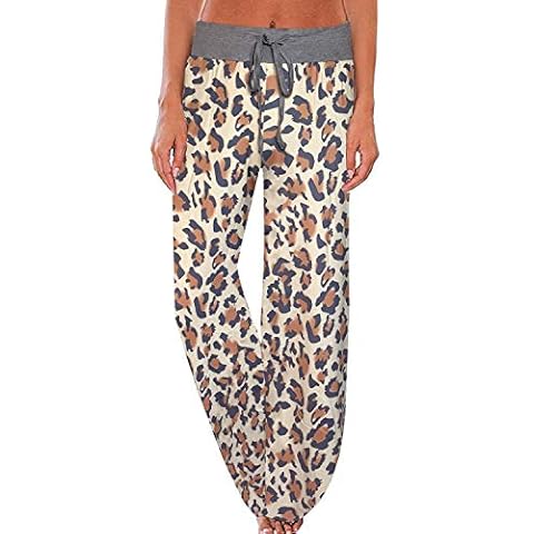 NEWCOSPLAY Women's Comfy Casual Stretch Floral Print High Waist Drawstring Palazzo Lounge Tie Dye Wide Leg Pants, Leopard, S Cover