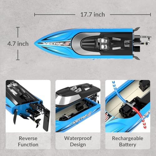 volantexrc Brushless Remote Control Boat, 30+ MPH 17.7" High Speed RC Boats for Pools and Lakes, 2.4GHz Racing Boat with Self Righting Rechargeable Battery Low Battery Alarm for Adult (Blue) - Image 8