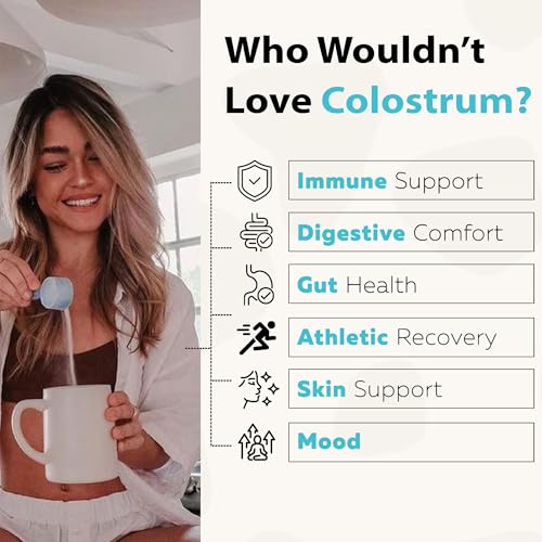 Image of Colostrum Premium Powder for Gut Health, Immunity, Muscle Recovery & Bloating Relief | Grass-Fed Bovine Colostrum with 400+ Bioactive Nutrients & Natural IgG, Unflavored, 60 Servings | Made in USA