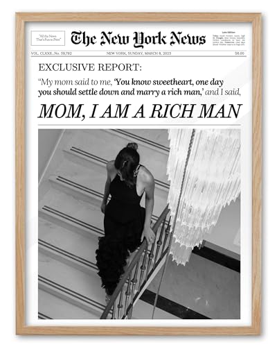 EcoHest 12x16 in Mom I Am a Rich Man Newspaper Framed Wall Art