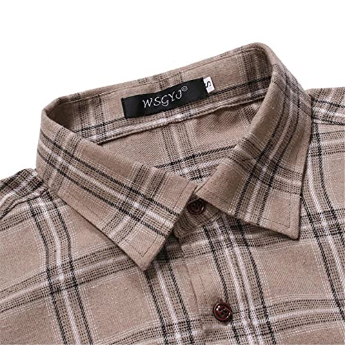 Heavkin Men's Button Down Shirt Casual Plaid Dress Shirts Long Sleeve Regular Fit Shirt For Men Khaki #TOP2