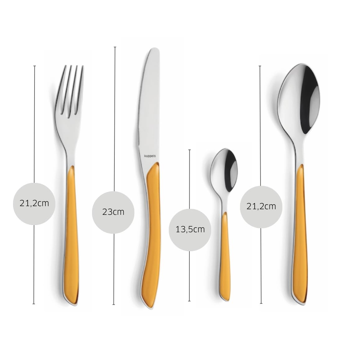 Kuppels Prisma Set di posate per 6 persone, in acciaio inox lucido, 24 pezzi, manici in plastica di alta qualità in curry, antiruggine, posate per 6 persone, lavabili in lavastoviglie