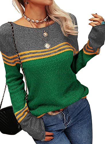 Image of Danedvi Womens Fall Fashion 2026 Sweaters Colorblock Lightweight Striped Crewneck Winter Trendy Pullover Tops