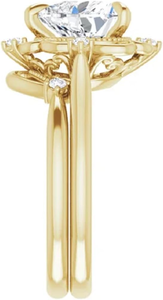 10K/14K/18K Solid Yellow Gold Handmade Engagement Ring, 1.50 CT Heart Cut Moissanite Solitaire Ring, Diamond Wedding Ring Set for Women/Her, Anniversary/Propose Ring, VVS1