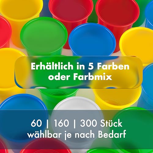 Theracaso® Medizinbecher 30 ml – stabiler Schnapsbecher, Mischbecher & Messbecher aus PP – graduiert & stapelbar – für Pflege, Labor, Party, Basteln – Made in Germany (60, Farbmix)