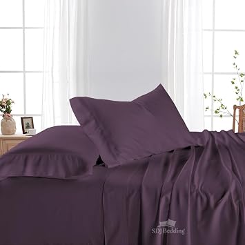 Niimo 800 Thread Count Egyptian Cotton 4Pcs Bed Sheets Sateen Weave for Soft & Silky Feel Long Staple Cotton 15" Inch Deep Pocket, Queen Size - Plum Solid