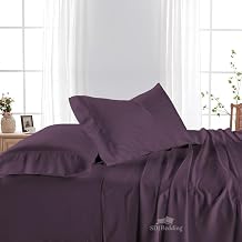 Niimo 800 Thread Count Egyptian Cotton 4Pcs Bed Sheets Sateen Weave for Soft & Silky Feel Long Staple Cotton 15" Inch Deep Pocket, Queen Size - Plum Solid