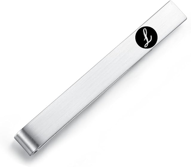 Honey Bear Mens Initial Alphabet Letter Tie Clip Bar - Normal Size Stainless Steel For Business Wedding Gift,5.4cm,Brushed Silver with Black A - Z