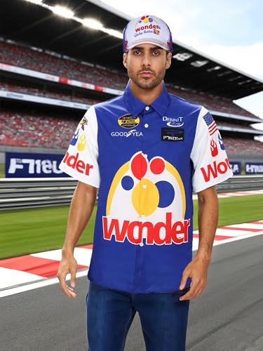 Cossoul Ricky Bobby Costume Men Short Sleeve Ricky Bobby Shirt Hat Halloween Race Car Driver Costume (Large) Blue by Cossoul - Used condition - Image 4