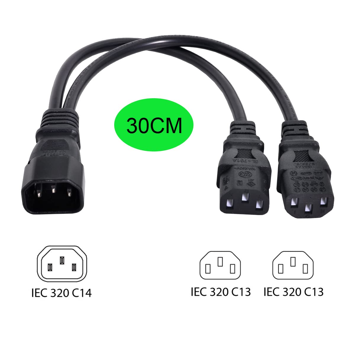 Cavo adattatore splitter da C14 a C13+C7 Y, singolo IEC 320 C14 maschio a C13+C7 femmina Cavo adattatore splitter da C14 a C13+C7 Y, singolo IEC 320 C14 maschio a C13+C7 femmina