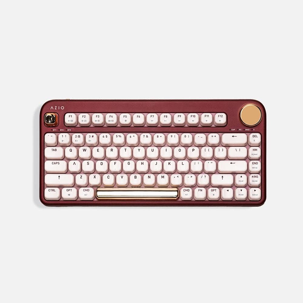 AzioIZO Wireless Bluetooth Mechanical Keyboard with Round Ergonomic Form, Dual Function Control Knob, Two Tone, Double Shot PBT, 21 Backlight Modes ā Baroque Rose