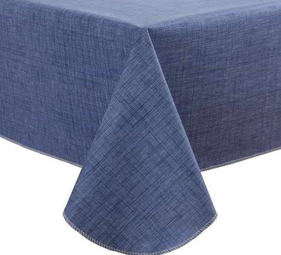 Image of Walrus Heavy Duty Vinyl Tablecloth with Flannel Backing Waterproof Oil-Proof Plastic Table Cloth Stain-Resistant Wipeable Table Cover for Indoor and Outdoor (Navy Blue,60x84 Inch)