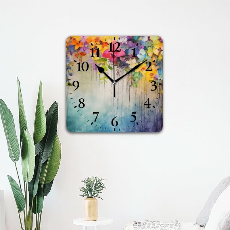 Battery Operated Wall Clocks Hanging Orchids and Flowers with Colorful Blooms Cascading Silent Non-Ticking Decor Clock with Photo for Bathroom,Office(14inch)
