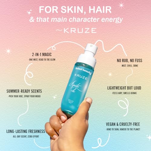 Image of BAKED BEAUTY Kruze Aquatic Vibe Perfume Body Mist | Refreshing Long Lasting Tropical Fragrance|Double Duty Mist For Hair & Body| Travel-Friendly Perfume Body Spray for Women- 100ml