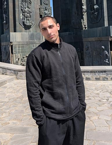 COOFANDY Men's Lightweight Varsity Jacket Casual Bomber Jackets Waffle Zip Up Coat with Pocket4