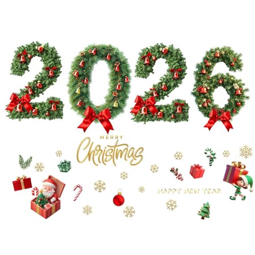 Pegatinas navideñas para ventanas, decoración estática, extraíble, para fiestas de Navidad 2026, decoración de vinilo adhesivo para salón e invierno