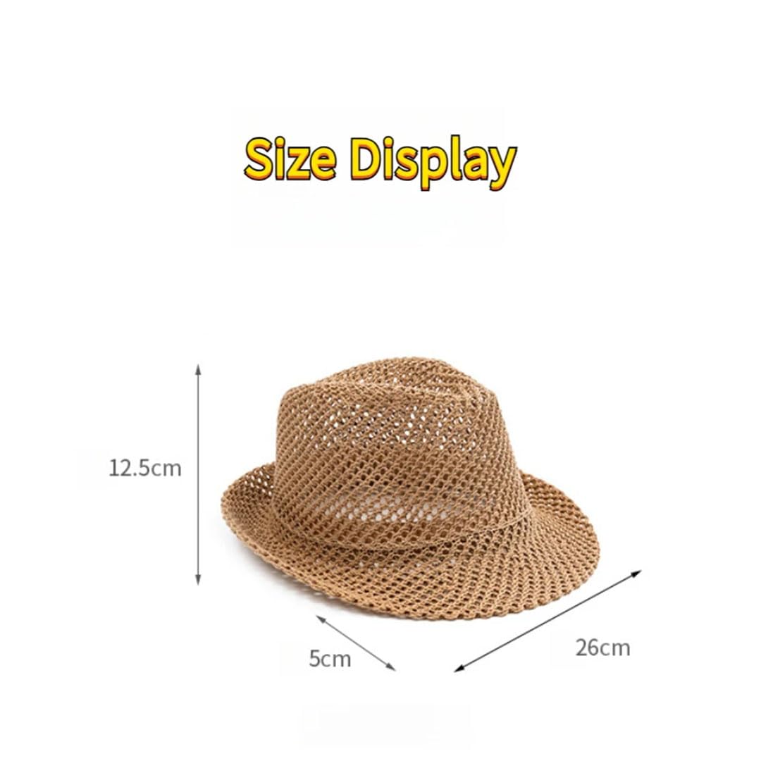 Cappello Panama unisex traspirante design a rete in cotone-poliestere materiale tesa compatta circonferenza testa Jazz Cap, Marrone, 7.125