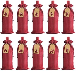 LOKIPA Burlap Wine Gift Bags, 12 Pcs Jute Wine Bottle Bags with Drawstring,Reusable Wine Bottle Covers with String and Tag for Christmas