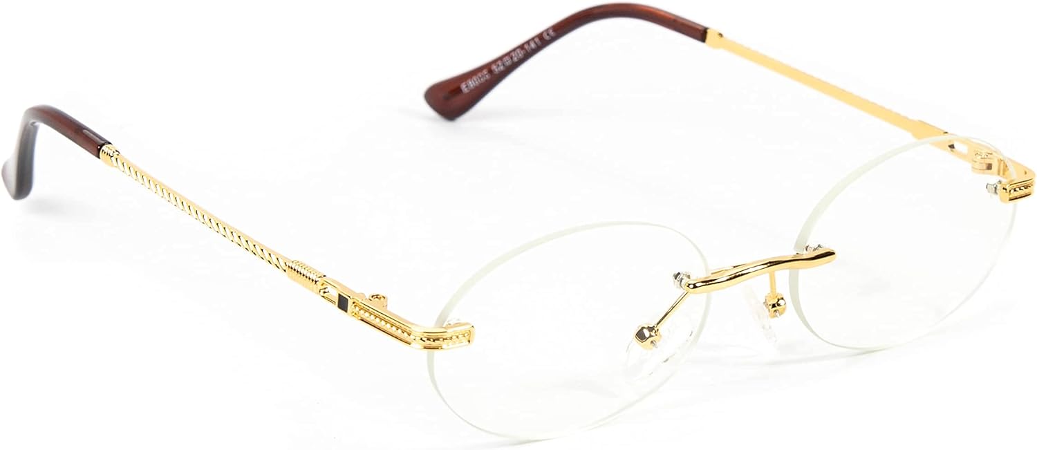 Street Knitted Oval Clear Tint Gold Frame Lens Retro Rimless Round Vintage Men's Hip Hop Glasses - Image 5