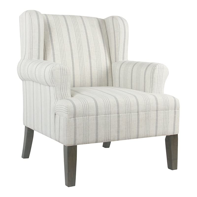 HomePop Emerson Wingback Accent Chair, Dove Grey Stripe Beachfront Decor