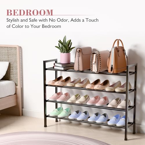 Image of Bumusty Expandable 4 Tier Shoe Organizer Rack For Closet Entryway Garage Dorm Bedroom Living Room Hallway Small Space Floor Door, Black