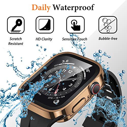 Amizee 2 In 1 Case [2-Pack] Compatible With Apple Watch Series 6 Se Series 5 Series 4 40Mm With Built-In Screen Protector, Straight Edge Hard Pc Full Body Protective Cover For Iwatch 40Mm, Rose Gold #TOP2