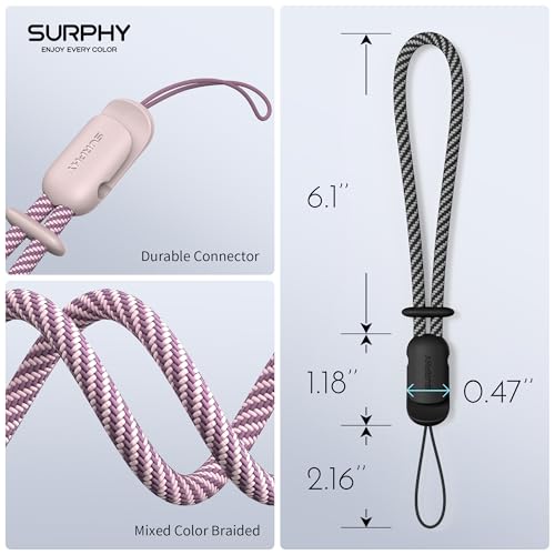 Image of SURPHY 2 Pack Phone Lanyard, Phone Wrist Strap for Case, Camera Wrist Strap | Ultra-Light 2-Color Braided Phone Strap, Cellphone Charm Strap, Anti-Lost Wrist Lanyard for Women and Men, Pink Black