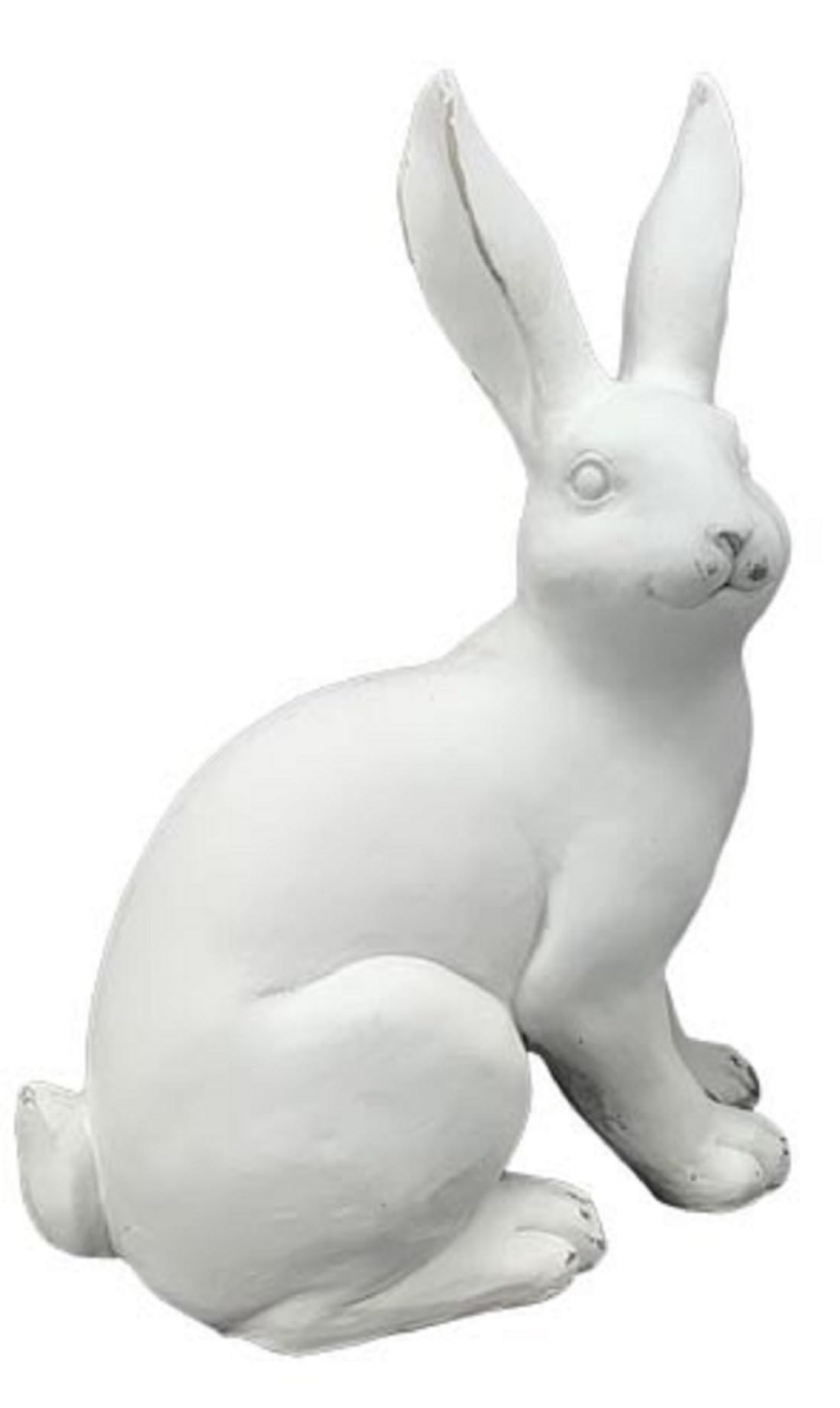 frühlingshafter Osterhase Deko-Hase als hockender Osterhase Moppel in mattweißer antiker Optik in verschieden Größen (groß Blick rechts)