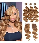 X-TRESS Honey Blonde Bundles with Closure Color 27 Hair Bundles with Closure Body Wave 3 Bundles ...