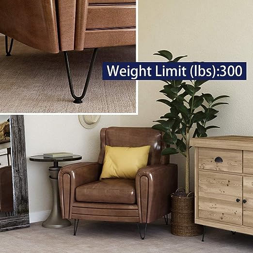 Image of Powder Coated Heavy Duty Hairpin Furniture Legs, Metal Home DIY Projects for Nightstand, Coffee Table, Desk, etc with Rubber Floor Protectors Black (6 inch)