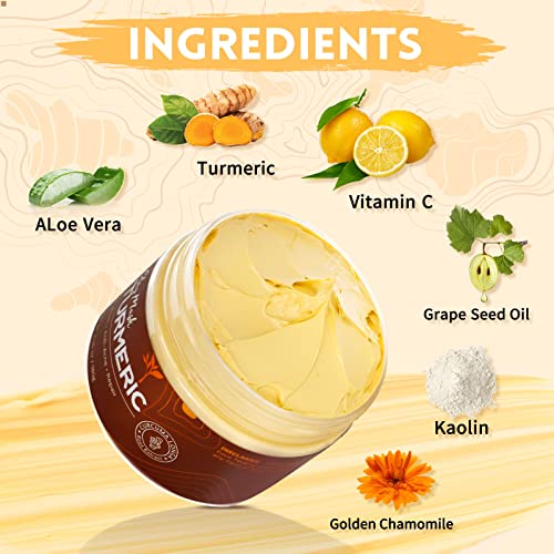 Anai Rui Turmeric Facial Mask, Vitamin C Clay Mask With Wood Brush, Skin Care Mask For Acne, Refining Pores, Radiant & Smooth Skin, 6.35 Oz #TOP1