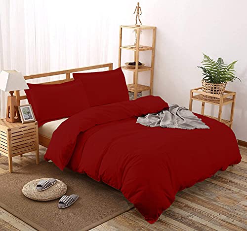 Image of Comfort Beddings Luxurious King Duvet Cover Set 600TC 100% Egyptian Cotton UK King Quilt Cover with 2 Oxford Pillowcases (Color Burgundy Red)