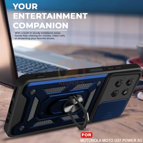 Image of Armor Bumper Back Cover Case for Motorola Moto G37 Power 5G Rotating Camera Cover, Ring Holder & Kickstand | Heavy Duty & 360 Degree Protection Back Cover for Motorola Moto G37 Power 5G(Blue)