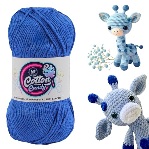 Image of NESTNHAVEN Cotton Candy 100% Cotton Yarn - (100g, 185 Meters) - Luxury Yarn for Crochet, Amigurumi, Embroidery, Toys, Garments, Flowers and Hobby, Projects. (Dark Blue) | (400 Gm)