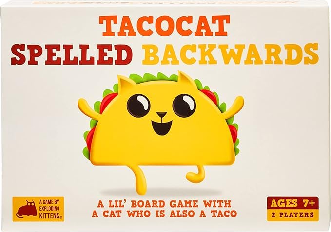 Image of Tacocat Spelled Backwards Board Game | Engaging 2-Player Board Game for Ages 7+ | Quick 15-Minute Playtime | Perfect for Family Game Nights, Couples, and Kids