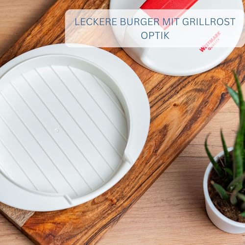 Foto von Westmark Hamburgermaker mit Patty-Hebevorrichtung, Hamburger-Presse, Innendurchmesser 11,5 cm, Kunststoff, Weiß/Rot, 62332260