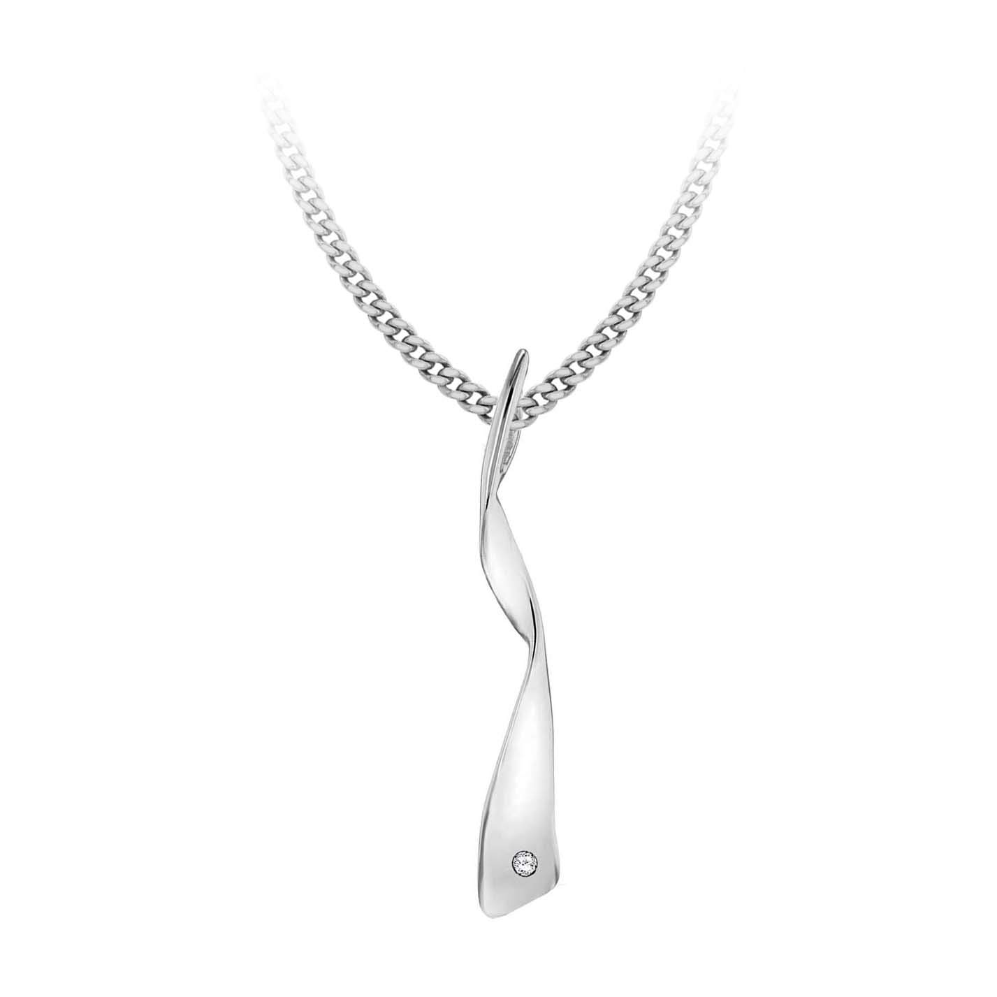 Tuscany Silver Pendente donna in argento sterling con goccia a spirale in cubic zirconia su catena Curb da 46cm/18