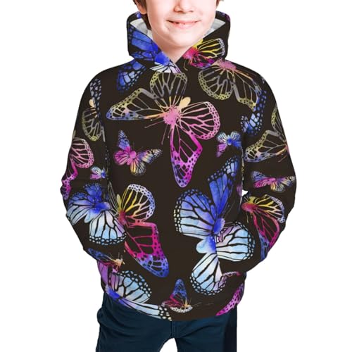 Silhouettes of Rainbow Butterflies Kid Hoodies Boys Sweatshirts Girls Pullover with Pocket3