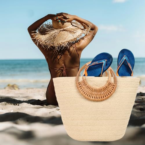 Cute Tote Bag for Lunch&Grocery Resuable Straw Bags Shopper Handbag with Top Handle Beach Travel Shopping Picnic3