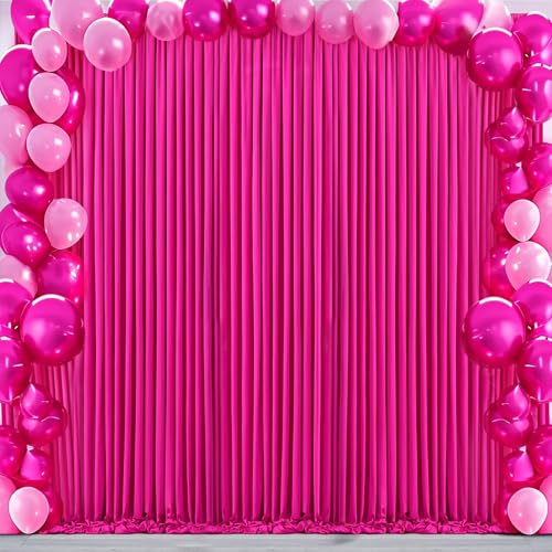 Image of 20x10ft Hot Pink Backdrop Curtain for Wedding Parties Wrinkle Free Fabric Fuchsia Drapes Backdrop Decoration for Baby Shower Birthday Photography Decoration 4 Panels, 5ft x 10ft