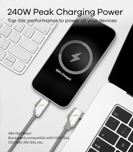 Image of Aulumu M07 240W USB-C to USB-C Cable | USB 3.1 Gen2 10Gbps | 4K@60Hz Video Output Fast Charging | Compatible with iPhone 17 /16 /15 Pro Max, NVMe SSD, Galaxy S25 /S24 /S23 Ultra, MacBook Pro - Gray 3.9FT