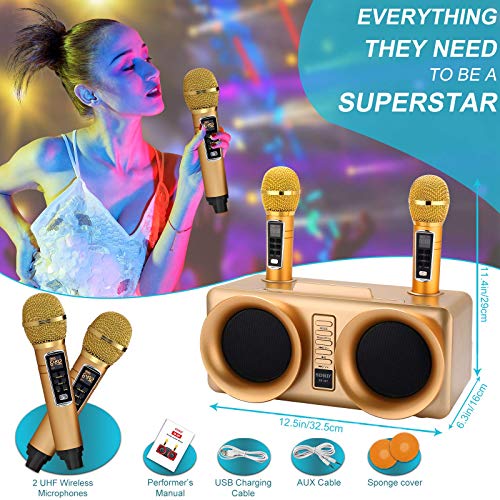 Karaoke Machine For Kids Adults, Alpowl Portable Bluetooth Speaker With 2 Uhf Wireless Microphone For Home Party, Wedding, Church, Picnic, Outdoor/Indoor (Gold-307) #TOP5