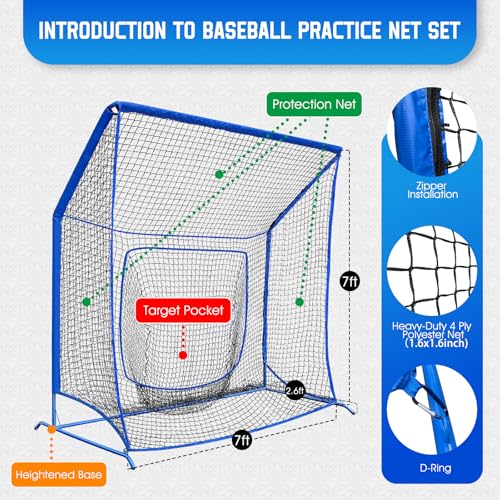 Baseball Softball Net with Blocking System, 7x7ft Batting Cage Practice Net by WICTTISPOSI - Used condition - Image 7