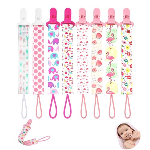 Fychuo Clip per ciuccio per bambina, confezione da 8 clip per ciuccio per mamma, clip per succhietto per bambini, catenine per succhietti per succhietti massaggiagengive per bambini, giocattoli per