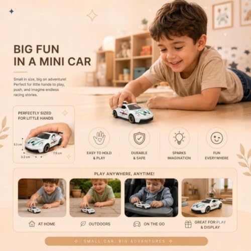 Image of 1:64 Scale White Die Cast Metal Sports Car Model Toy Premium Collectible Miniature Replica with Realistic Detailing, Smooth Free Rolling Wheels for Display, Collection and Gift