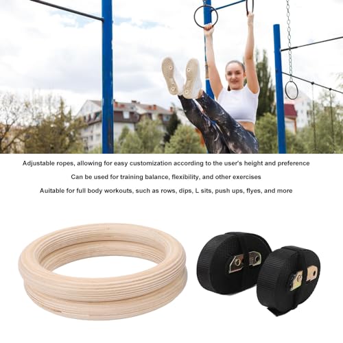 Anéis de Ginástica de Madeira, Conjunto de Anéis de Puxar para Cima Anéis de Ginástica de Madeira de