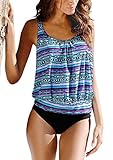 GADEWAKE Women's Padded Two Pieces Pattern Printed Tankini Swimsuit Blue