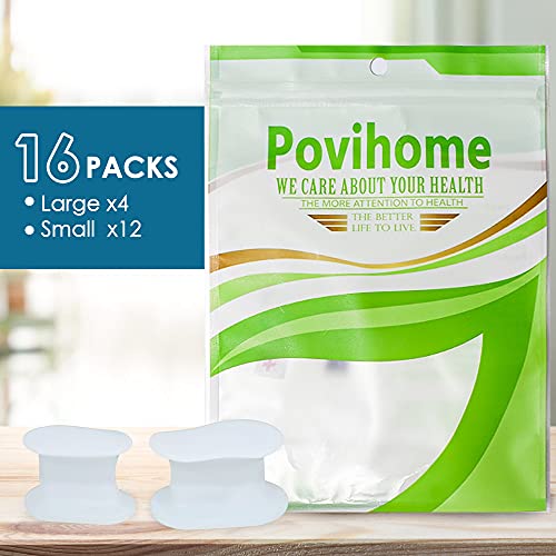 Povihome 16 Pack Toe Spacers Separators(1/2''+3/10''Thick), Bunion Corrector Gel Orthotics For Bunion, Overlapping Toes -(4 Pack Of Large Size+12 Pack Of Small) #TOP6