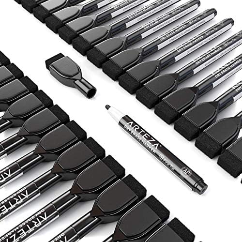 ARTEZA Magnetic Dry Erase Markers with Eraser, Pack of 36 (with Fine Tip), Black Color with Low-Odor Ink, Whiteboard Pens is Stationary Supplies School, Office, or Home